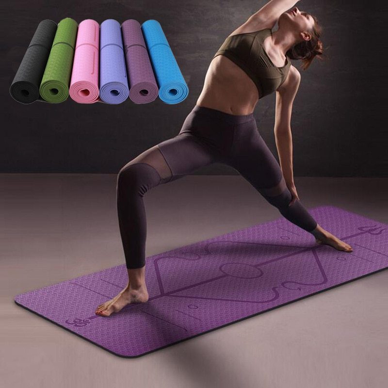 Non-Slip TPE Yoga Mat with Position Line - FITSPIRED