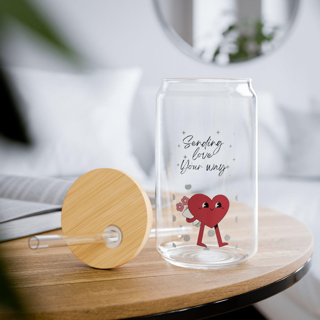 Cute Heart-Design Sipper Glass, 16oz - FITSPIRED